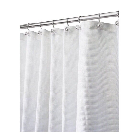 Idesign 78”X 54” White Solid Shower Curtain Polyester Waffle Texture Carlton NEW - Picture 2 of 9